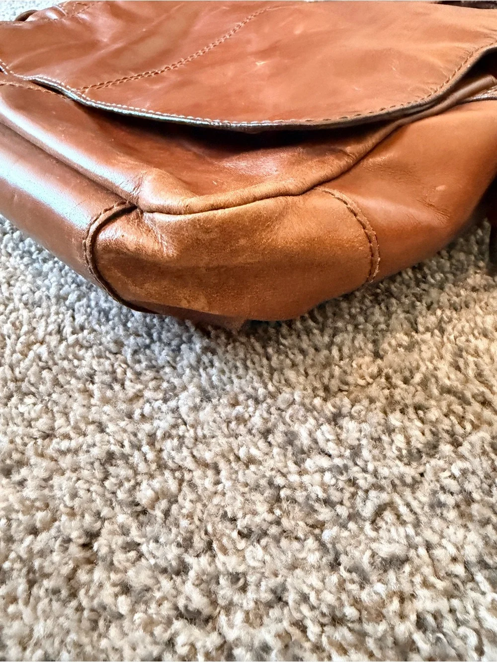 Fossil Cognac Brown Leather Messenger Bag with Adjustable Strap